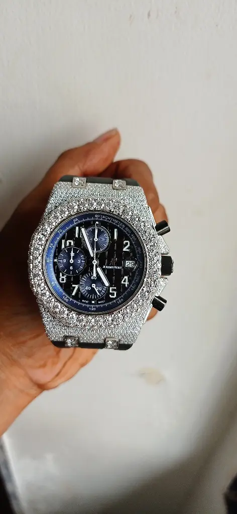 AP Iced out with Blue dial with Black Rubber belt Automatic Moissanite Watch