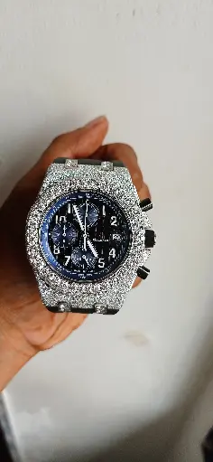 AP Iced out with Blue dial with Black Rubber belt Automatic Moissanite Watch